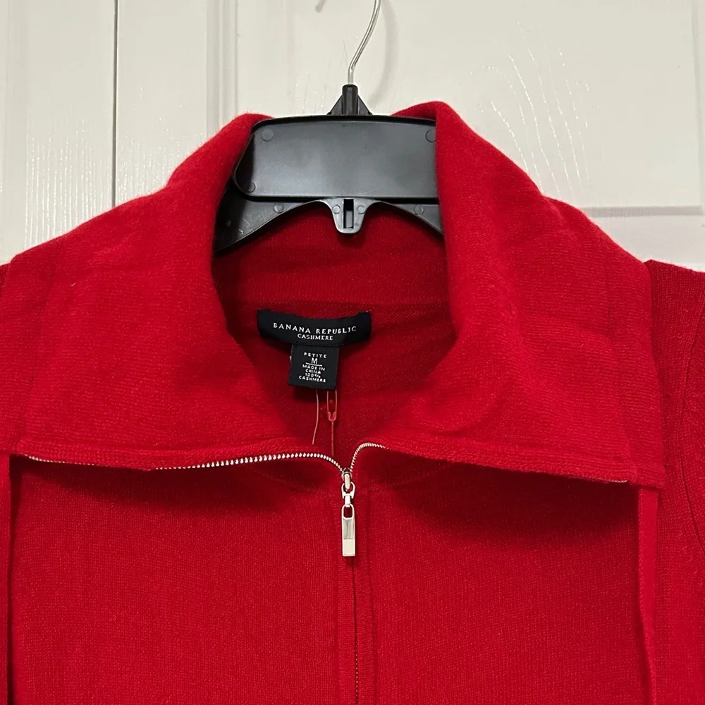 NWT Banana Republic Vibrant Red Zip-Up  Cashmere Cardigan - Picture 2 of 5